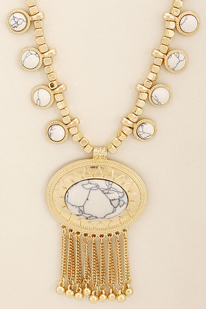 Ancient Inspired Necklace With Stones, Beads, And Fringes 6CAC6